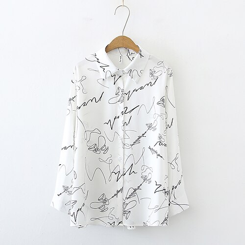 

Women's Blouse Geometric Casual Daily Weekend Geometric Blouse Shirt Long Sleeve Print Shirt Collar Casual Vintage White Black S