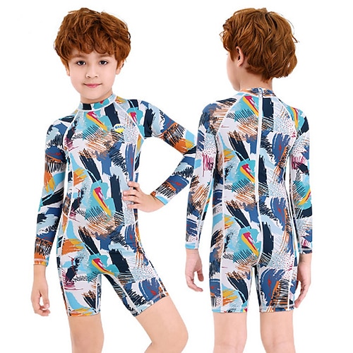 

Dive&Sail Boys Girls' Rash Guard Dive Skin Suit UV Sun Protection UPF50 Breathable Short Sleeve Lycra Swimsuit Front Zip Swimming Diving Surfing Snorkeling Painting Summer / Stretchy / Quick Dry