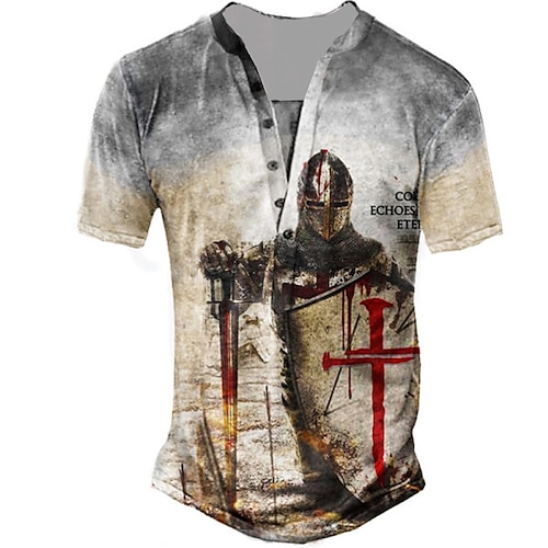 

Homme Chemise Henley Shirt T shirt Tee Tee Graphic Croix templière Soldier Henley Marron 3D effet Grande Taille Extérieur du quotidien Manche Courte Bouton bas Imprimer Vêtement Tenue basique Design