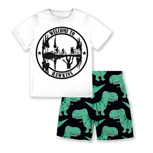 

Kids Boys T-shirt Shorts Clothing Set 2 Pieces Short Sleeve White Dinosaur Letter Animal Crewneck Print Street Sports Vacation Fashion Comfort Cool Daily 3-13 Years