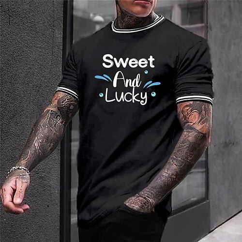 

Men's T shirt Tee Graphic Patterned Solid Color Letter Crew Neck Casual Daily Short Sleeve Tops Casual White Black / Sports
