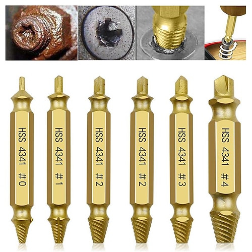 

6pcs Screw Extractor Drill Bit Set Stripped Broken Screw Bolt Extractor Remover Easily Take Out Demolition Tools
