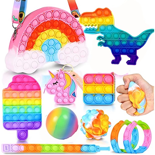 

pop sac à main avec fidget jouets pour filles femmes coloré arc-en-ciel nuages pop sac à bandoulière sac à bandoulière pour filles fournitures scolaires fête d'anniversaire faveurs pop fidget jouets