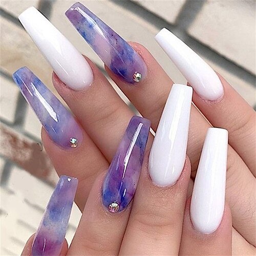 

Spring New Super Long Ballet Manicure Fake Nails Fashion Point Drill Mist Gradient Blue Ultra-thin Wearable Nails