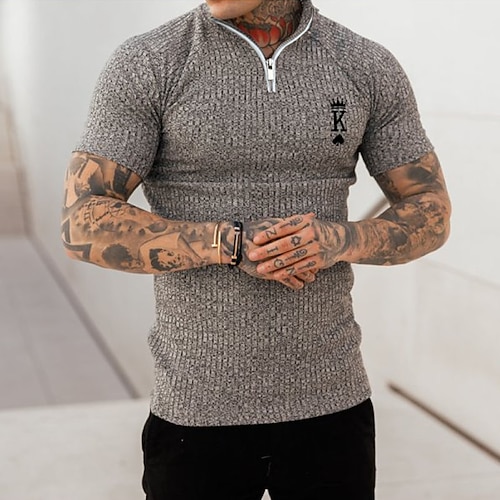 

Men's Collar Polo Shirt Golf Shirt Solid Color Turndown Gray Street Casual Short Sleeve Zipper Clothing Apparel Fashion Casual Comfortable / Beach