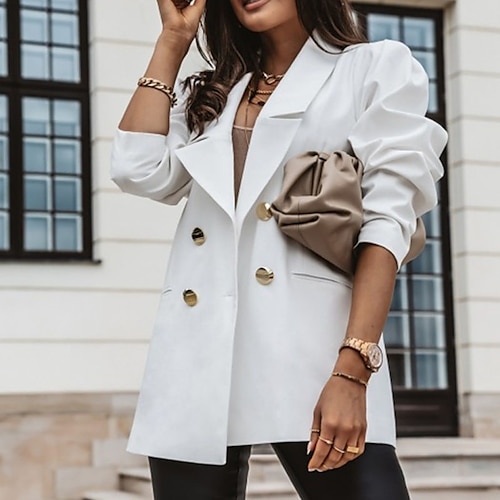

Women's Blazer Street Daily Going out Fall Winter Regular Coat Regular Fit Windproof Warm Streetwear Casual Jacket Long Sleeve Plain Pocket White Black Gray