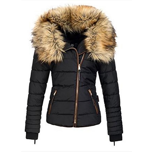 

Mulheres Plus Size Parka Detalhes em Pêlo Bolsos Tecido Ao ar livre Casual Manga Longa Aberto para a Lateral Padrão Inverno Outono Preto L XL XXL 3XL