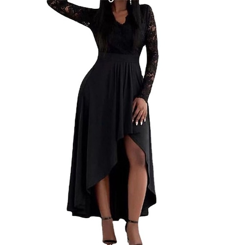 

Women's Sheath Dress Maxi long Dress Green Black Wine Dark Blue Long Sleeve Solid Color Lace Spring Summer V Neck Party Stylish 2022 S M L XL / Party Dress