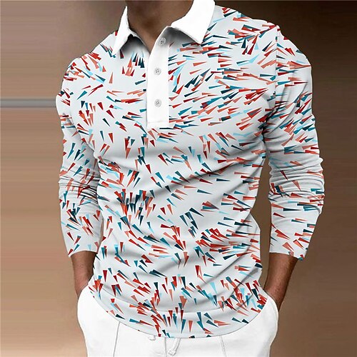 

Men's Collar Polo Shirt Golf Shirt Geometry Turndown White 3D Print Outdoor Street Long Sleeve Button-Down Print Clothing Apparel Fashion Designer Casual Breathable