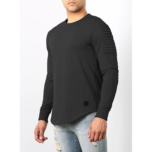 

2022 autumn new european and american outdoor casual men's round neck long-sleeved t-shirt personality ruffled raglan sleeve top outer wear