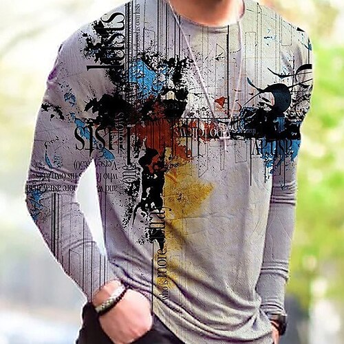 

Herren Unisex T Shirt Grafik-Drucke Graffiti Rundhalsausschnitt Grau 3D-Druck Täglich Festtage Langarm Bedruckt Bekleidung Casual Groß und hoch