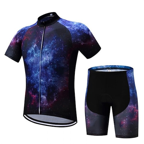 

21Grams Men's Cycling Jersey with Shorts Short Sleeve Mountain Bike MTB Road Bike Cycling Purple Graphic Bike Clothing Suit 3D Pad Breathable Quick Dry Moisture Wicking Back Pocket Polyester Spandex