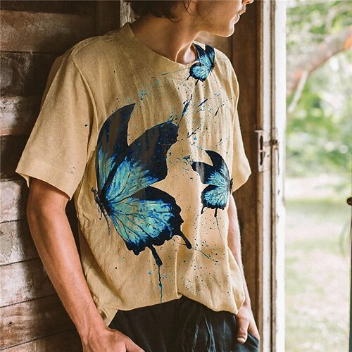

Men's Unisex T shirt Tee 3D Print Butterfly Graphic Prints Crew Neck Street Daily Print Short Sleeve Tops Designer Casual Big and Tall Sports Khaki / Summer / Summer