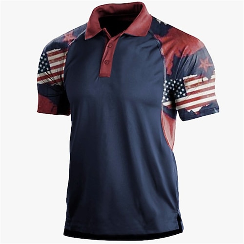 

Men's Collar Polo Shirt Golf Shirt Graphic National Flag Turndown Royal Blue 3D Print Street Daily Short Sleeve 3D Button-Down Clothing Apparel Fashion Casual Breathable Comfortable / Beach