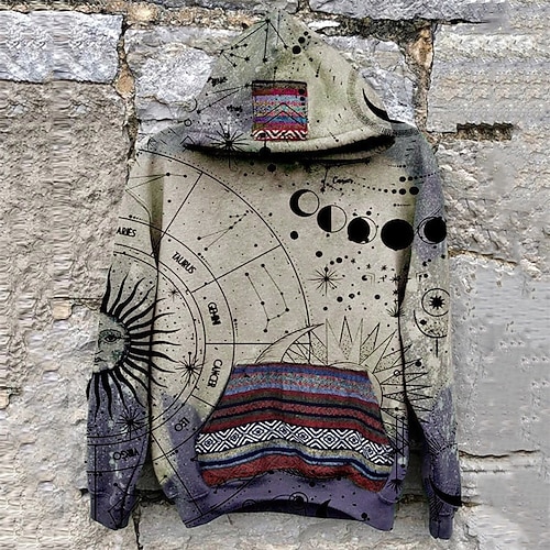 

Men's Unisex Pullover Hoodie Sweatshirt Map Graphic Prints Print Daily Sports 3D Print Designer Casual Hoodies Sweatshirts Khaki