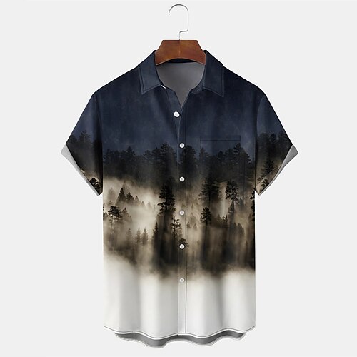 

Homens Camisa Social Camisa Gráfica floresta Aberto para a Lateral Preto Branco Azul Marinho Impressão 3D Rua Diário Manga Curta 3D Botão para baixo Roupa Moda Designer Casual Respirável / Praia