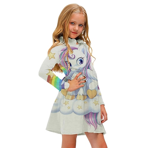 

Kids Little Girls' Dress Unicorn Animal A Line Dress Daily Holiday Vacation Print Beige Above Knee Long Sleeve Casual Cute Sweet Dresses Fall Spring Regular Fit 3-12 Years