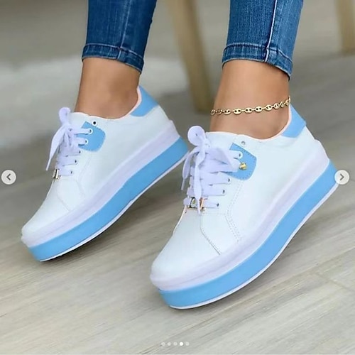 

Women's Sneakers Daily Plus Size Platform Sneakers White Shoes Summer Round Toe Walking Shoes PU Leather Black Light Pink Yellow