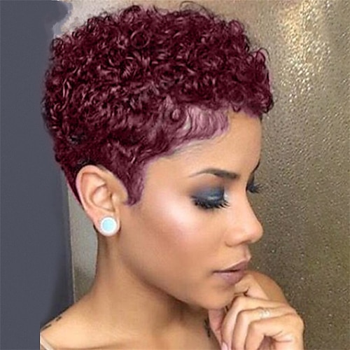 

Human Hair Wig Short Natural Straight Pixie Cut With Bangs Natural Cool Best Quality Natural Hairline Capless Brazilian Hair Women's Natural Black #1B Dark Wine Strawberry Blonde#27 4 inch Daily Wear