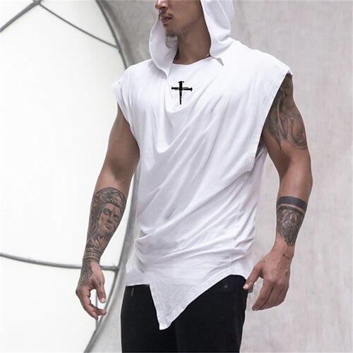 

Men's T shirt Tee Graphic Patterned Cross Hooded Street Casual Print Short Sleeve Tops Fashion Breathable Comfortable Big and Tall White / Summer / Spring / Summer