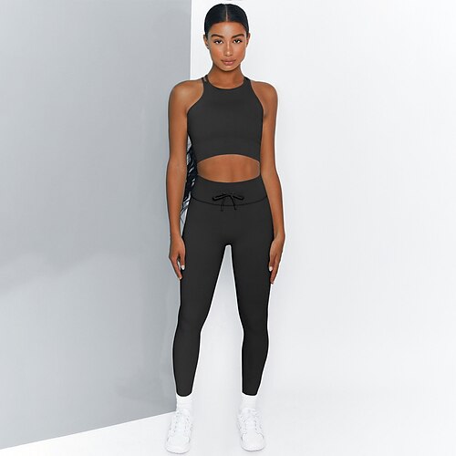 

Women's Activewear Set Sports Bra with Tights Yoga Suit 2 Piece Cropped Solid Color Sports Bra Leggings White Black Yoga Fitness Gym Workout Tummy Control Butt Lift Breathable Sport Activewear