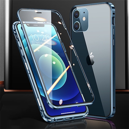 

telefon Etui Til Apple Magnetisk adsorpsjonsveske iPhone 13 Pro Max 12 Mini 11 X XR XS Max 8 7 Støtdempende ramme Magnetisk Helkroppsbeskyttende Gjennomsiktig Herdet glass Metall
