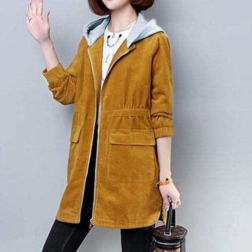 

Women's Trench Coat Coat Street Daily Holiday Fall Winter Long Coat Regular Fit Windproof Warm Casual Streetwear Jacket Long Sleeve Solid Color Full Zip Stylish Dark Green Brown