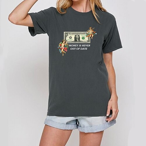 

Women's T shirt Tee Graphic Patterned Home Daily Holiday Floral T shirt Tee Short Sleeve Round Neck Basic Essential 100% Cotton Green White Black S