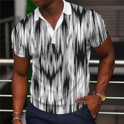 

Men's Collar Polo Shirt Golf Shirt Geometry Turndown Black 3D Print Outdoor Street Short Sleeves Button-Down Print Clothing Apparel Fashion Designer Casual Breathable / Summer / Spring / Summer