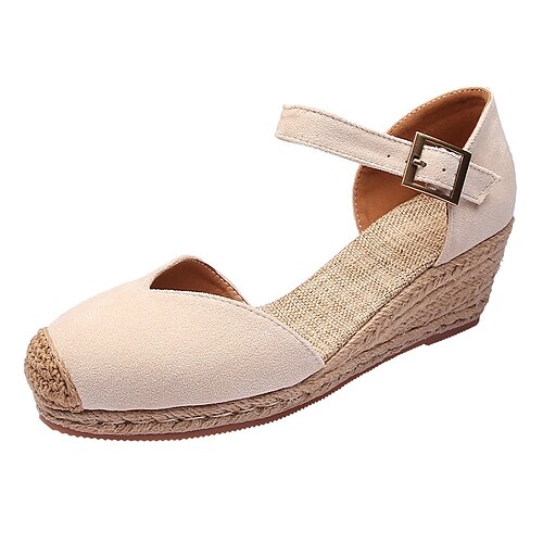 

Women's Heels Espadrilles Wedge Heel Closed Toe Elegant Casual Daily Office PU Leather Buckle Spring Summer Solid Colored Almond Black Blue