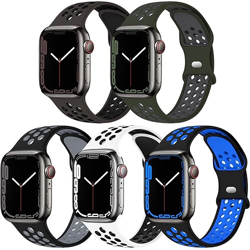 

5 PCS Smart Watch Band Compatible with Apple iWatch Series 8 7 6 5 4 3 2 1 SE Sport Band for iWatch Smartwatch Strap Wristband Soft Silicone Waterproof Adjustable Breathable