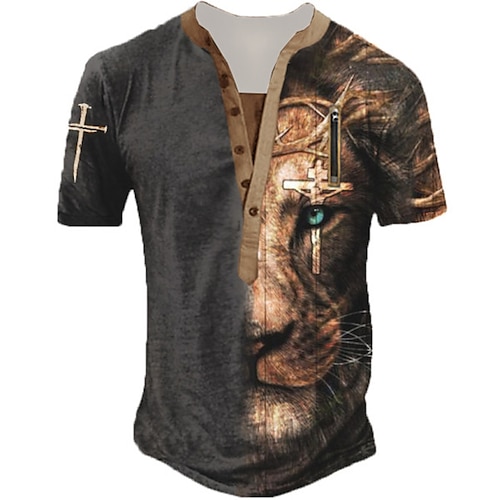 

Homme Chemise Henley Shirt T shirt Tee Tee Graphic Animal Bloc de couleur Croix templière Henley Noir 3D effet Grande Taille Extérieur du quotidien Manche Courte Zippé Bouton bas Vêtement Tenue