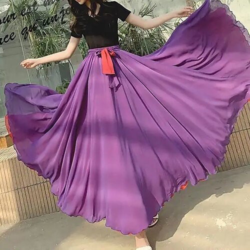 

Femme Jupe Balançoire Maxi Mousseline de soie Vert Claire Rose Claire Vin Rouge Jupes Automne A Volants Multirang Tulle Mode Utilisation Carnaval S M L