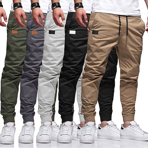 

Men's Stylish Simple Jogger Pants Trousers Elastic Waistband Drawstring Pants Solid Color Cotton Mid Waist ArmyGreen Black Yellow Khaki Light gray S M L XL XXL