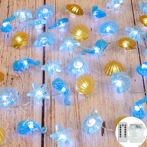 

Nautical Theme Decorative String Lights Sea Sand Dollars Seahorse Beach Lights Remote Control 3m 30LEDs Seahorse Nautical Theme Fairy Light Battery Powered for Christmas Garden Seaside Party Wedding Holiday Decoration