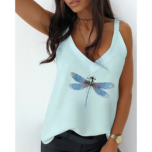 

Women's Camis Animal Casual Daily Camis Sleeveless Print V Neck Casual White Blue Gray S