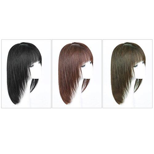 

Real Hair Wig Female Real Hair Full Head Cover Medium Long Hair Clavicle Hair Air Bangs Real Hair Wig