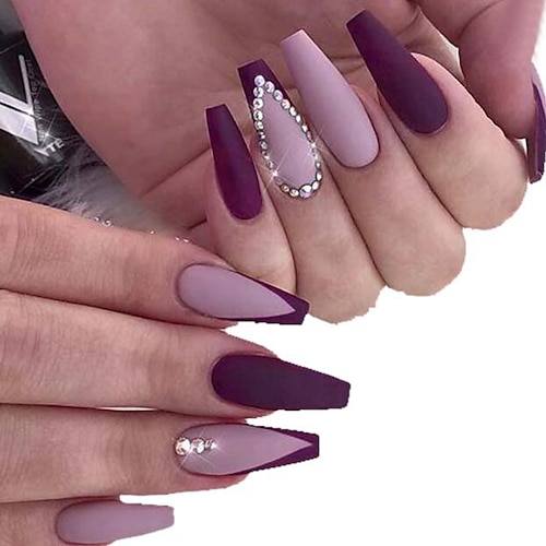 

V-shaped French Diamond-encrusted Extra-long Ballet Manicure Detachable Matte Frosted Fake Nails