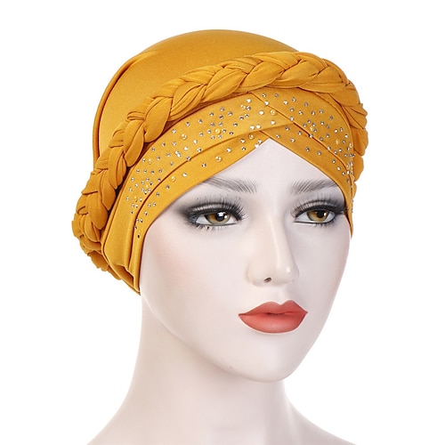 

Crossed Forehead Turban Hat Solid Color Braid Indian Muslim Women Hijab Hat Hair Loss Cover Beanie Bonnet