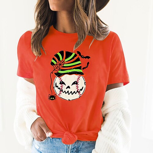 

Women's T shirt Tee Graphic Patterned Letter Halloween Daily Going out T shirt Tee Short Sleeve Print Round Neck Basic Essential 100% Cotton Green White Blue S