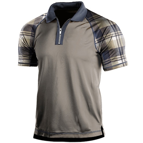 

Men's Collar Polo Shirt Golf Shirt Plaid Turndown Gray Street Daily Short Sleeve Zipper Clothing Apparel Fashion Casual Comfortable / Beach