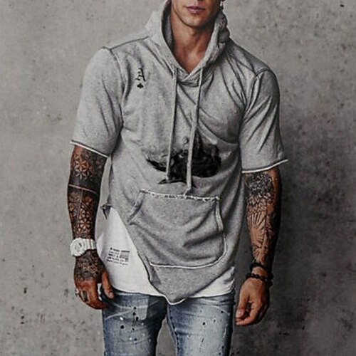 

Men's Hoodie Pullover Hoodie Sweatshirt Graphic Patterned Poker Pocket Print Daily Holiday Going out Hot Stamping Casual Streetwear Hoodies Sweatshirts Light Grey