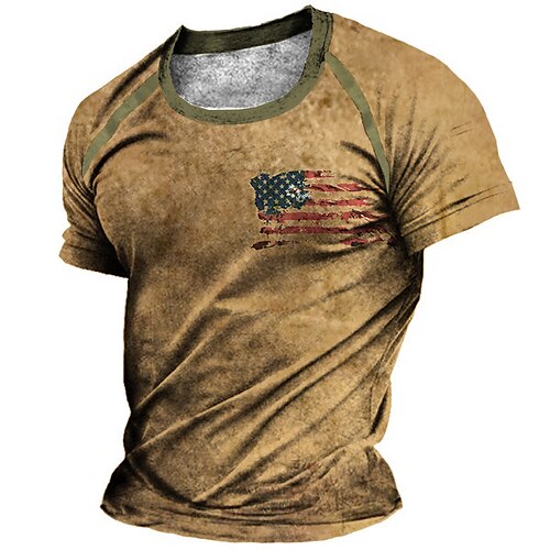 

Men's Unisex T shirt Tee 3D Print Graphic Prints National Flag Crew Neck Street Daily Patchwork Print Short Sleeve Tops Designer Casual Big and Tall Sports Brown / Summer