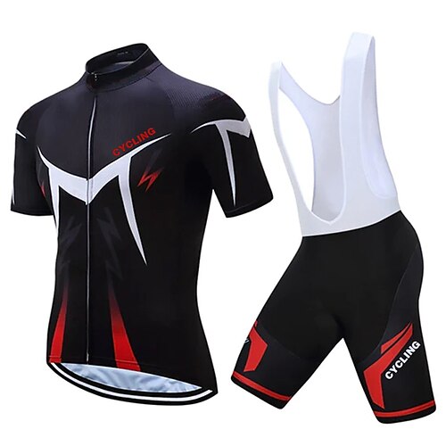 

21Grams Men's Cycling Jersey with Bib Shorts Short Sleeve Mountain Bike MTB Road Bike Cycling Black Geometic Bike Clothing Suit 3D Pad Breathable Quick Dry Moisture Wicking Back Pocket Polyester