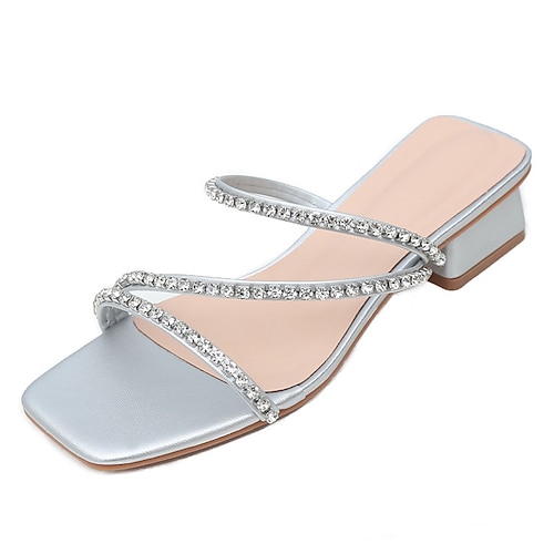 

Women's Sandals Sparkly Sandals Rhinestone Cuban Heel Open Toe Elegant Sweet Daily Office Faux Leather Loafer Spring Summer Solid Colored Silver