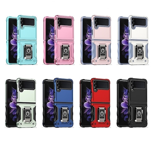 

Phone Case For Samsung Galaxy Back Cover Classic Series Z Flip 4 Z Flip 3 Ring Holder Four Corners Drop Resistance Military Grade Protection Armor TPU PC