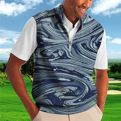 

Men's Collar Polo Shirt Golf Shirt Gradient Turndown Blue 3D Print Casual Daily Sleeveless Zipper Print Clothing Apparel Fashion Designer Casual Breathable / Sports