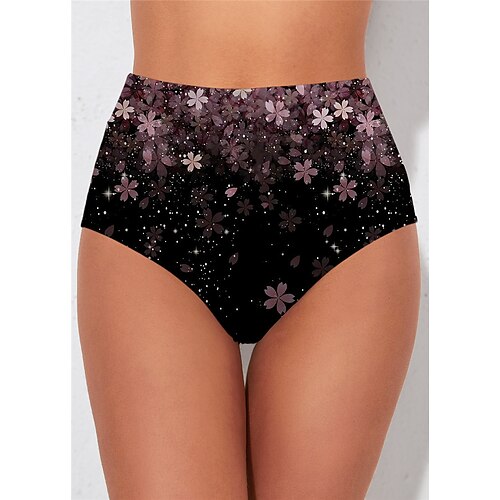 

Women's Swimwear Cover Up Beach Bottom Normal Swimsuit Printing High Waisted Floral Purple Bathing Suits Sports Vacation Fashion / Sexy / Modern / New