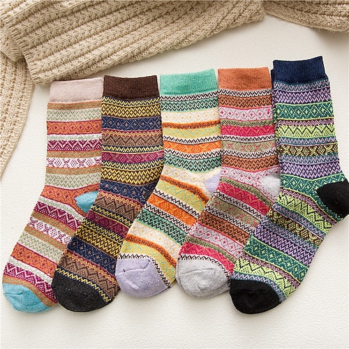 

Women's Crew Socks Gift Daily Checkered / Gingham Polyester Wool Casual Warm 5 Pairs