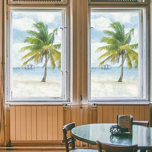 

Beach Coconut Trees Pattern Window Film Home Bedroom Bathroom Glass Window Film Stickers Self Adhesive Sticker 116 x 60CM Wall Stickers for Bedroom Living Room